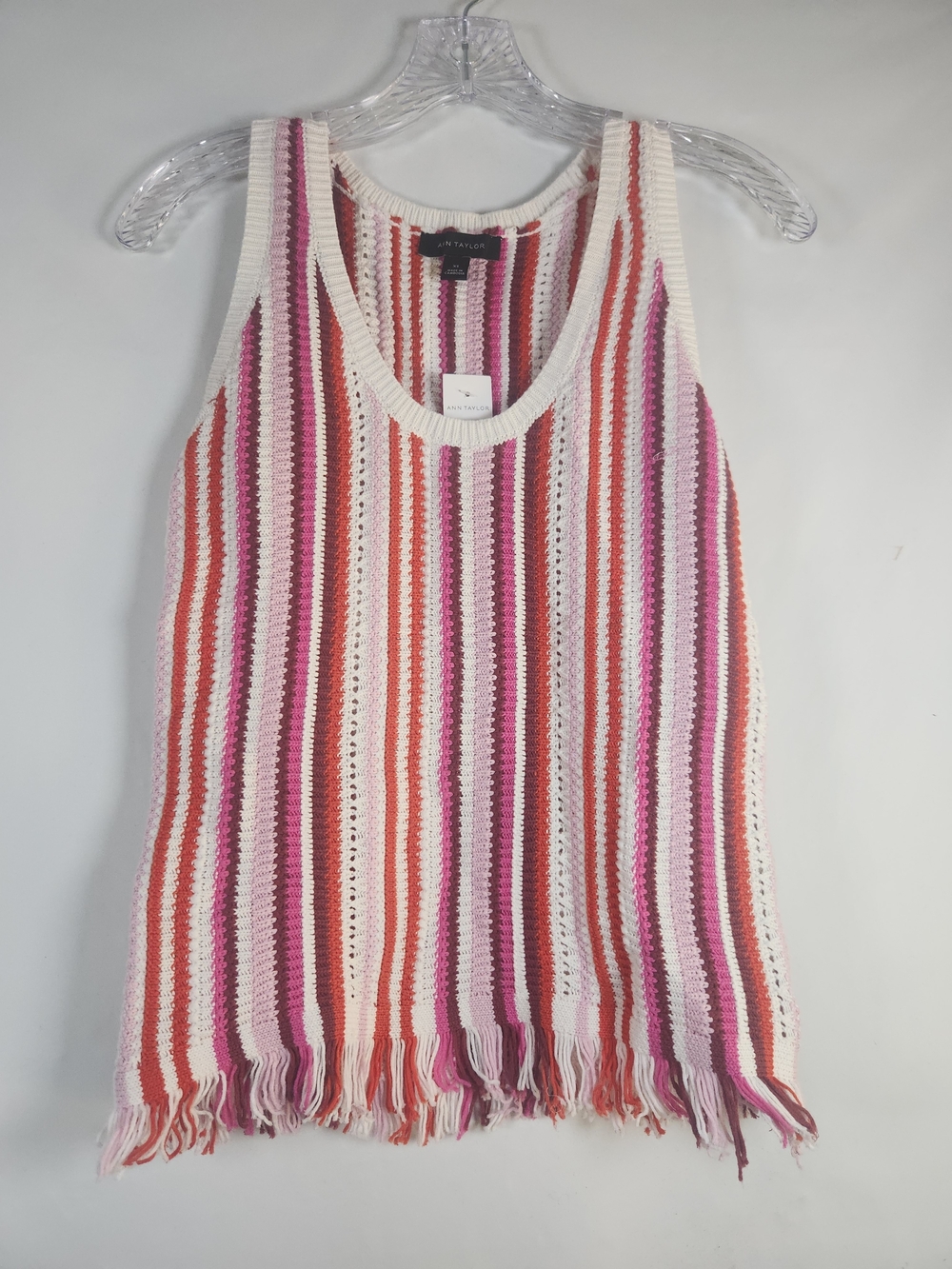 Ann Taylor Multicolor Striped Knit Sweater Tank Top - Pink/Red Nwt Xs